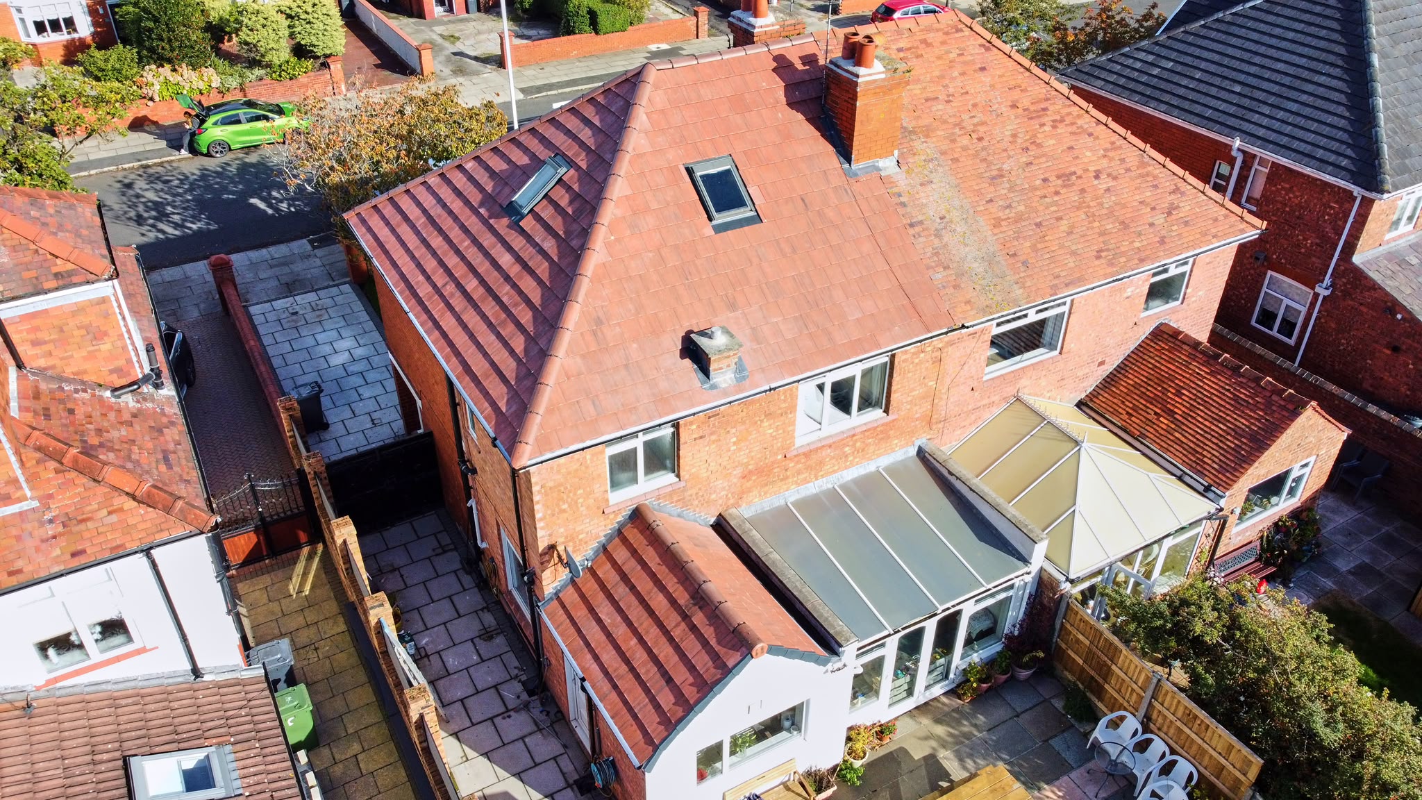Rear elevation with hipped clay tile roof and roof windows