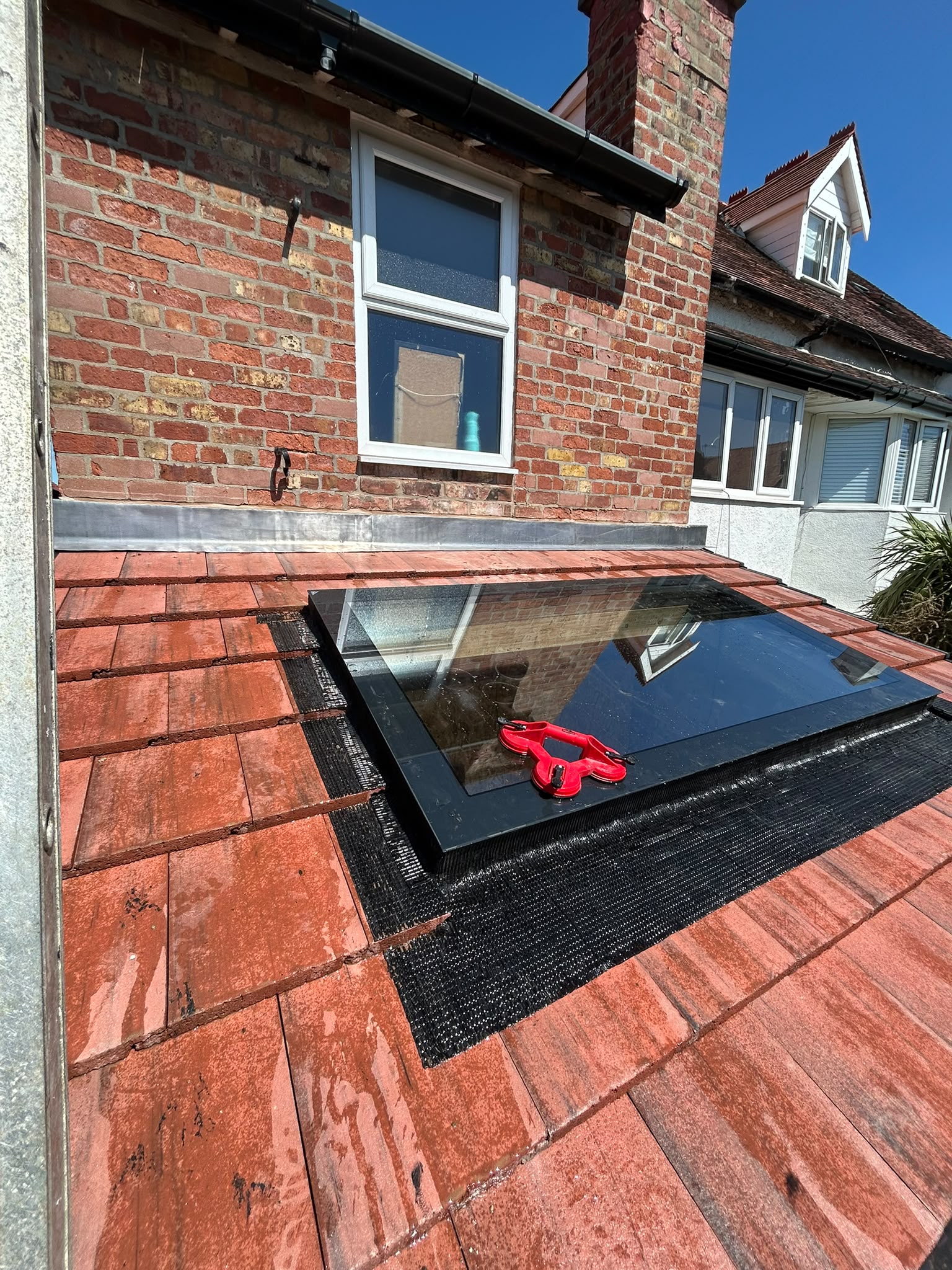 Skylight installed in clay tiles